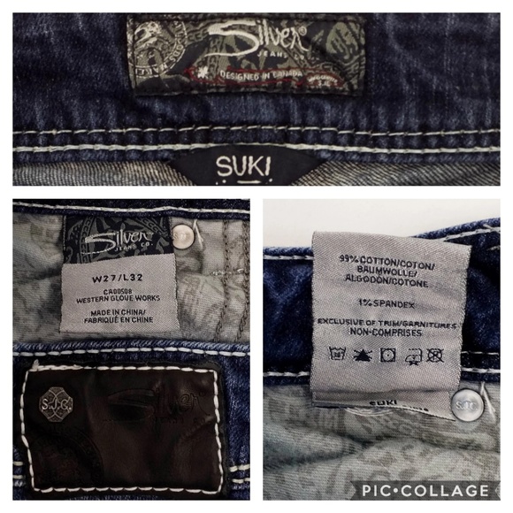 Silver Suki Dark Wash Distressed Low Rise Slim Bootcut Denim Jeans Womens 28 EUC - Picture 8 of 8